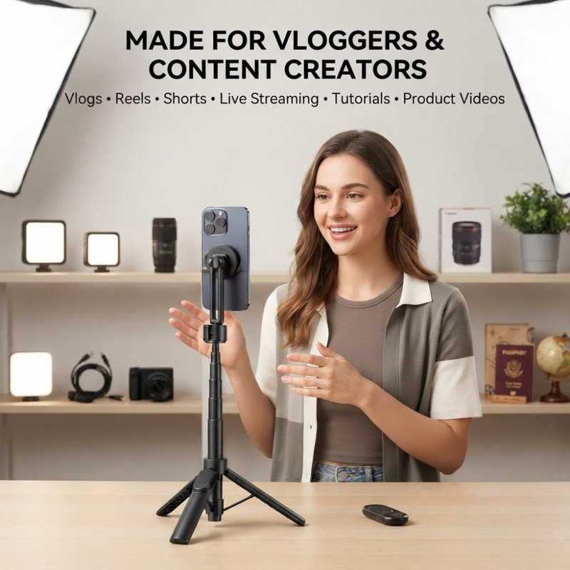 Maizic Smarthome CreatorPod 1 1.7M Magnetic Selfie Stick Tripod with Bluetooth Remote, Aluminum Alloy Extendable Phone Tripod Stand with Magnetic Ring for Vlogging, Selfies