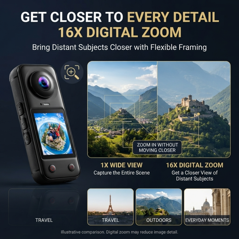 Maizic Smarthome X5 Pro 4K Waterproof Action Camera, 200° Panoramic Wide Angle, 66MP Photos, Dual Front & Rear Cameras, 16X Digital Zoom, 2.0 Inch IPS Screen, 1500mAh Battery, 32GB Memory Card