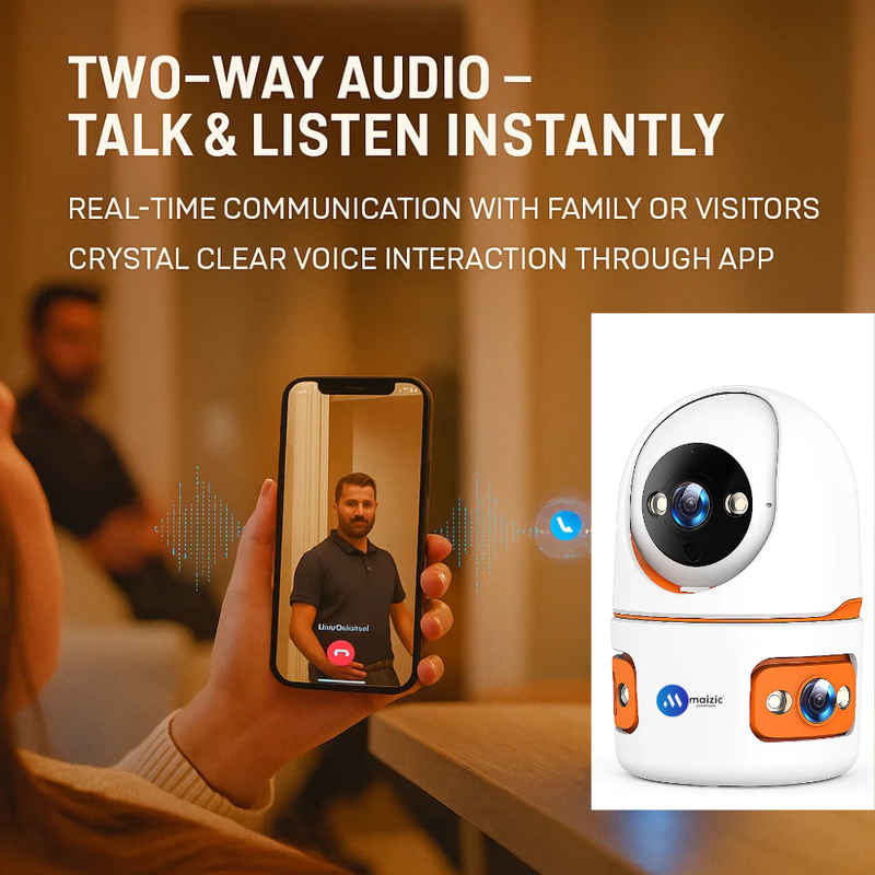 Maizic Smarthome TRIGENIE 5MP×3 Triple Lens WiFi Indoor CCTV Camera | Ultra HD 3-Screen View | Color Night Vision | AI Human Detection | 2-Way Audio | Multi-User Access | 128GB SD Card Support