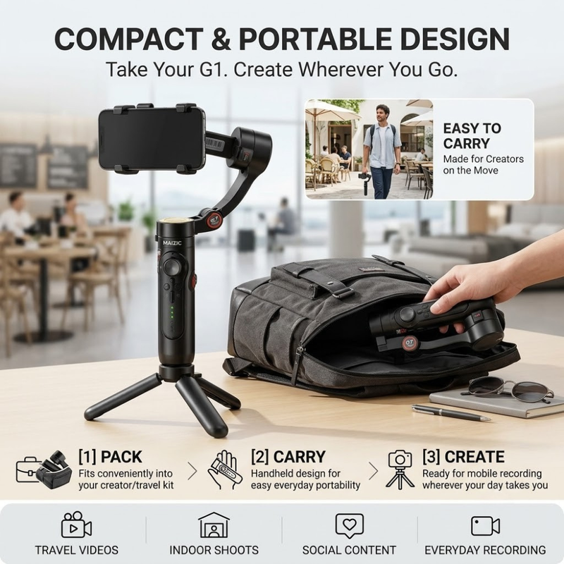 Maizic Smarthome Gimbal Camera G1, 360° AI Face Tracking Mobile Stabilizer, Dual-Axis Auto Follow Smartphone Gimbal Stand for Video Recording, Vlogging, Reels & Live Streaming
