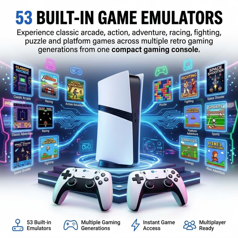 Maizic Smarthome GS5 Pro 4K Retro Gaming Stick | 30000+ Built-in Games | 53 Emulators | Wireless Plug & Play HDMI Console | Includes 2 Wireless Controllers | For TV, PC & Projector
