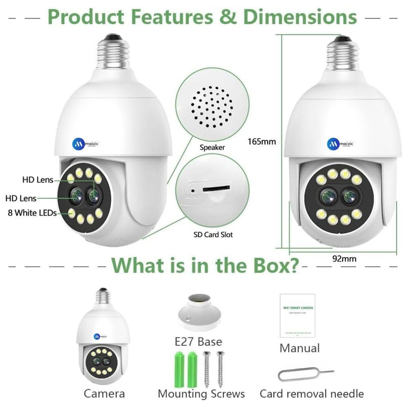 Ubercam 8X Optical Zoom 8 MP FHD WiFi Indoor Dual Lens Bulb Camera