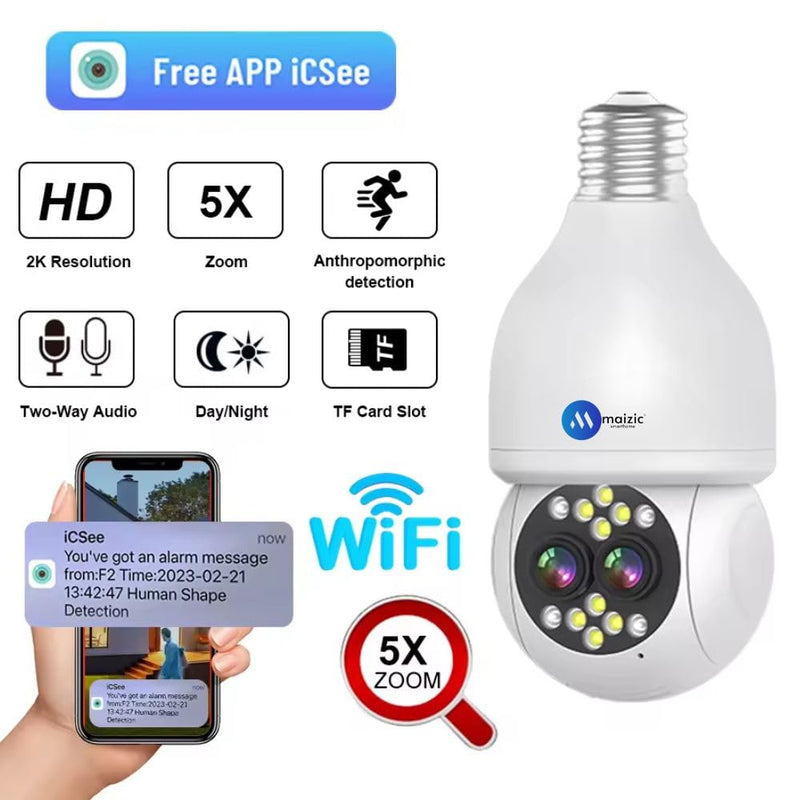 Ubercam 5X Optical Zoom 4 MP FHD WiFi Indoor Dual Lens Bulb Camera