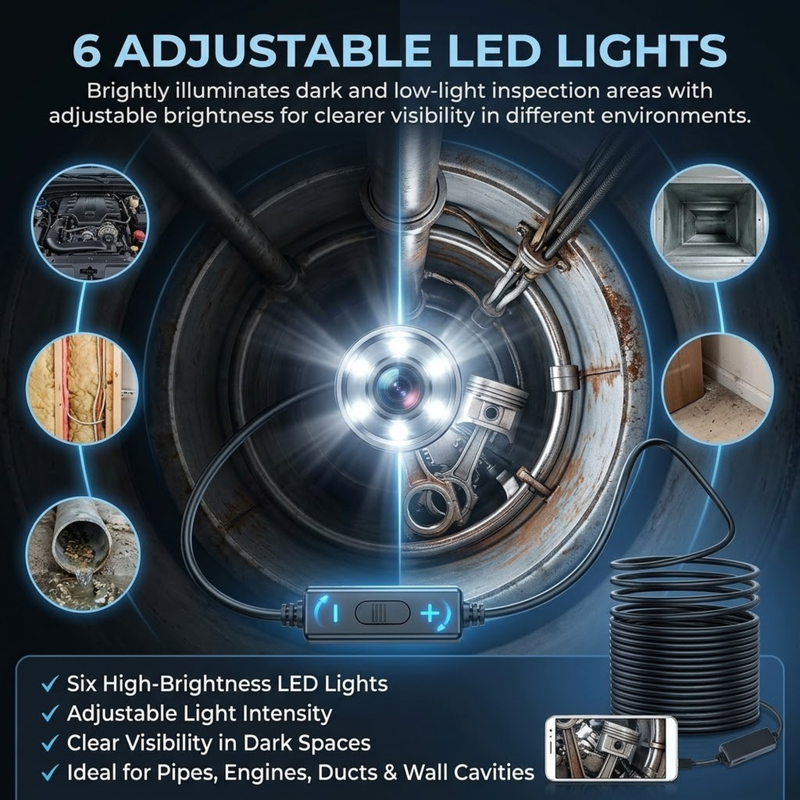 Maizic Smarthome 5.5mm Endoscope Inspection Camera for Android Phone | 6 Adjustable LED Lights | IP67 Waterproof | 2M Flexible Cable | USB Endoscopic Borescope Camera for Pipe, Drain, Engine, Wall & Underwater Inspection