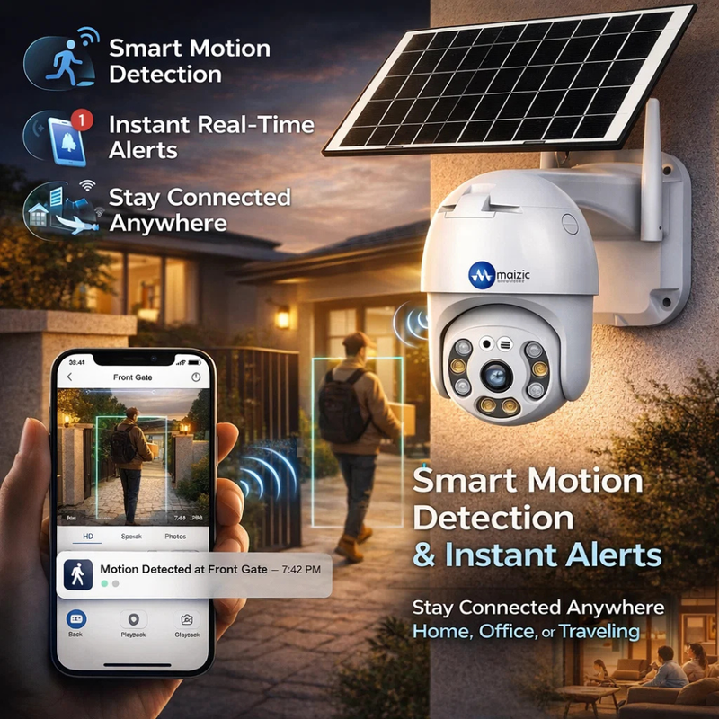 Maizic Smarthome Fox Solar 2MP FHD WiFi Outdoor CCTV Camera | 360° View | 8000 mAh Inbuilt Battery | Color Night Vision | Motion Detection | Two-Way Audio | Waterproof | SD Card Support (Up to 128GB)