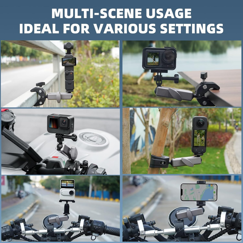 Maizic Smarthome 360° Rotating Bike Handlebar Camera Mount Clamp, Aluminium Motorcycle Action Camera Holder for Insta360 X6/X5/X4/X3, GoPro Hero 13/12/11/10/9, DJI Osmo Action & Maizic Q6-11 & X5 Pro