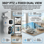 Maizic Smarthome SuperCam 5+5MP Smart WiFi CCTV Camera | Dual Lens Dual Screen Monitoring | 360° PTZ | Color Night Vision | Motion Detection | Two-Way Audio | Multi-User Viewing