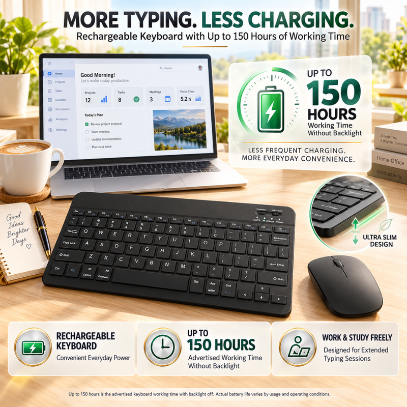 Maizic Smarthome Ultra Slim Wireless Bluetooth Keyboard & Mouse Combo, 10-Inch Compact Rechargeable Keyboard and Mouse Set, Lightweight & Portable Design for iPad, Tablet, Smartphone, Laptop & Desktop, Compatible with iOS, iPadOS, Android, Windows & macOS