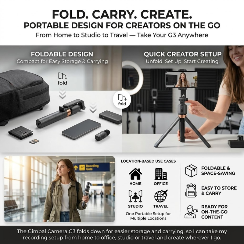 Maizic Smarthome Gimbal Camera G3 70-Inch AI Auto Face Tracking Tripod for Smartphone, 360° Rotation, Gesture Control, Gimbal Stabilizer & Selfie Stand for Live Streaming, Vlogging & Content Creation