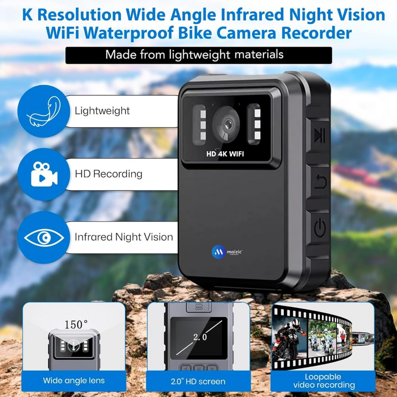 Maizic Smarthome 4K HD WiFi Clip-Cam Body Camera –Support 128GB Memory card, Mobile Wireless, Night Vision, 150° Wide Angle, IP65 Waterproof, Audio/Video Recording for Security, Law Enforcement & Personal Use