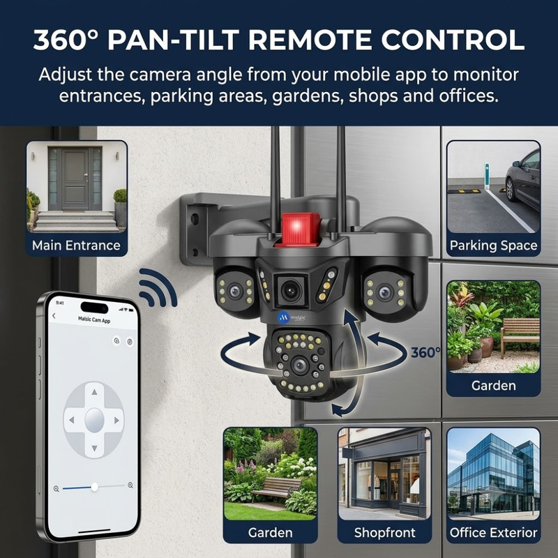 Maizic Smarthome Trion Triple Lens 5MP×3 WiFi Outdoor CCTV Camera | 3-Screen Live View | 360° Pan-Tilt | AI Motion Detection | Full-Color Night Vision | Two-Way Talk | Mobile App Control