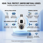 Maizic Smarthome Supercams 4+4 MP Dual Lens Smart Bulb CCTV Camera | Fixed Bullet + PTZ Dual Camera | Dual Live Monitoring | AI Human Detection | Color Night Vision | Two-Way Audio | Wireless WiFi Indoor Security Camera