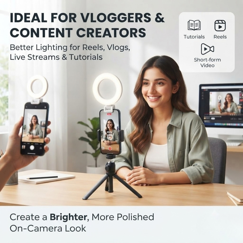 Maizic Smarthome KR-L15 Creator Selfie Light | Portable LED Mobile Light for Reels, Vlogging, Selfies, Makeup & Video Recording