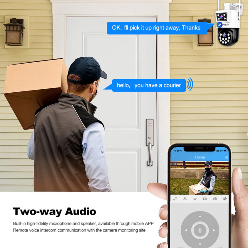 Maizic Smarthome 360° Ultra 2k Resolution 6+6MP Full HD Pan/Tilt WiFi CCTV Outdoor Camera, Compatible with Nvr & Onvif