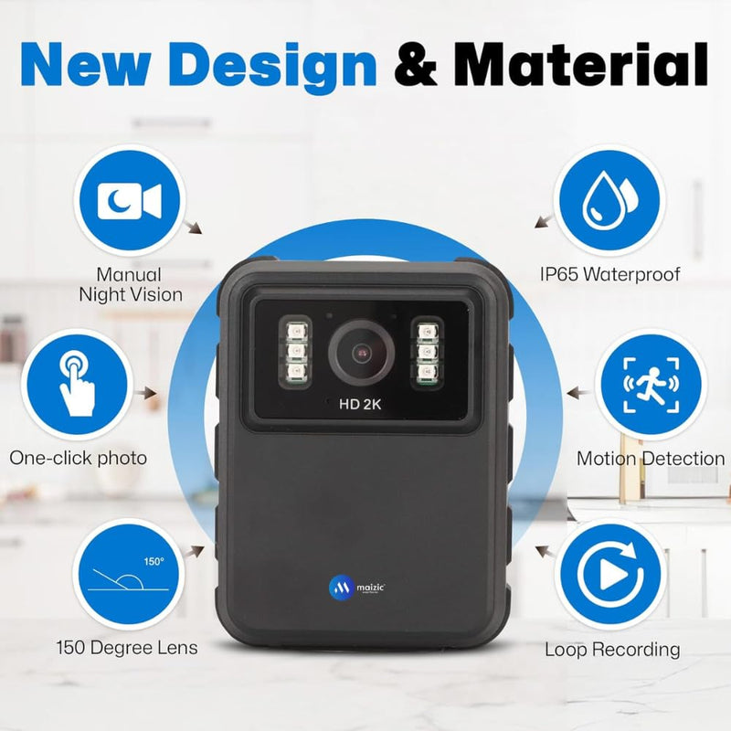 Maizic smarthome 2K Body Camera – Night Vision, 150° Wide Angle, Waterproof – Clip-On Security Cam for Law Enforcement & Outdoor Use