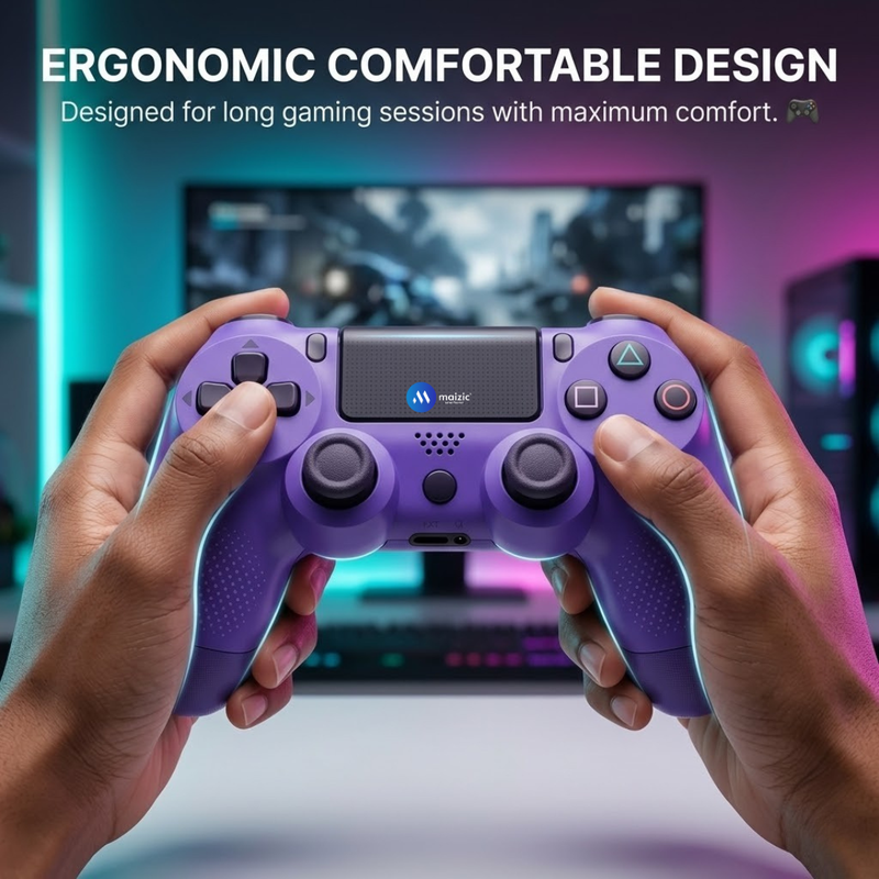 Maizic Smarthome Funetic Purple Wireless Bluetooth P4 Controller | Dual Vibration Gamepad with Turbo, Touchpad | Type-C Fast Charging, 10Hr Battery | Compatible With PC & Smartphones