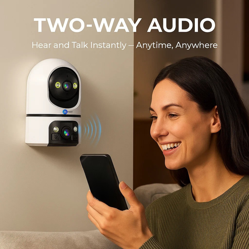 Maizic Smarthome Kyrone X2 5+5MP Dual Lens/Screen WiFi Indoor CCTV Camera | Full HD 1080p | 360° View | Color + IR Night Vision | Two-Way Audio | Motion Detection | Video Calling | SD Card Support up to 128 GB