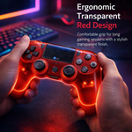 Maizic Smarthome Funnetic P4 Wireless Gaming Controller, Transparent Red Gamepad with Dual Vibration Motors, Touch Pad, 800mAh Battery, 3.5mm Headset Jack & Plug-and-Play Support – Compatible with P3, P4, Windows PC & Android