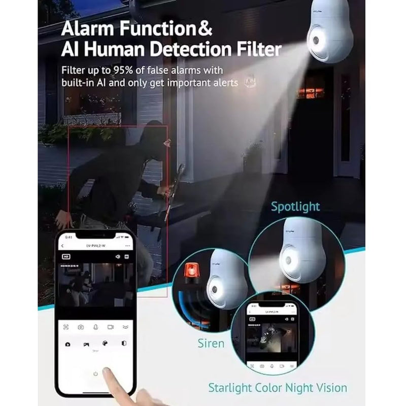 Maizic Smarthome Orbit 360° Dual Pack | 3MP Wi-Fi Bulb CCTV Camera with Motion Tracking, Color Night Vision, Two-Way Audio | Compatible with B22 & E27 Holders (Pack of 2)