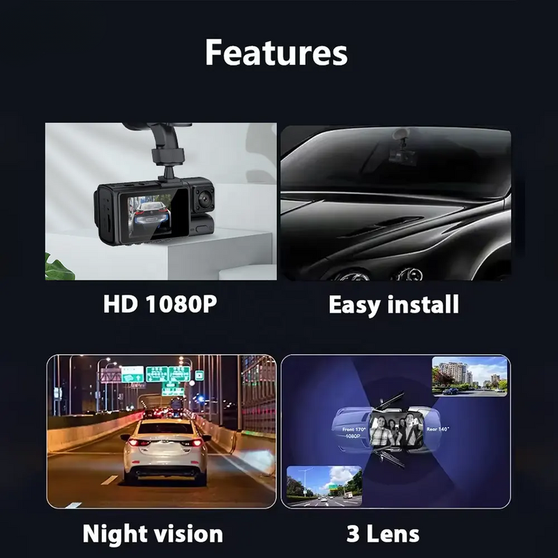 Maizic Smarthome Labial 3 Channels Dash Camera | 5MP 1296P FHD Front and Rear Inside Loop Recording | Built-in Wi-Fi | Night Vision | G-Sensor | Triple Car Camera with 2 Inch Screen, WDR, Parking Mode
