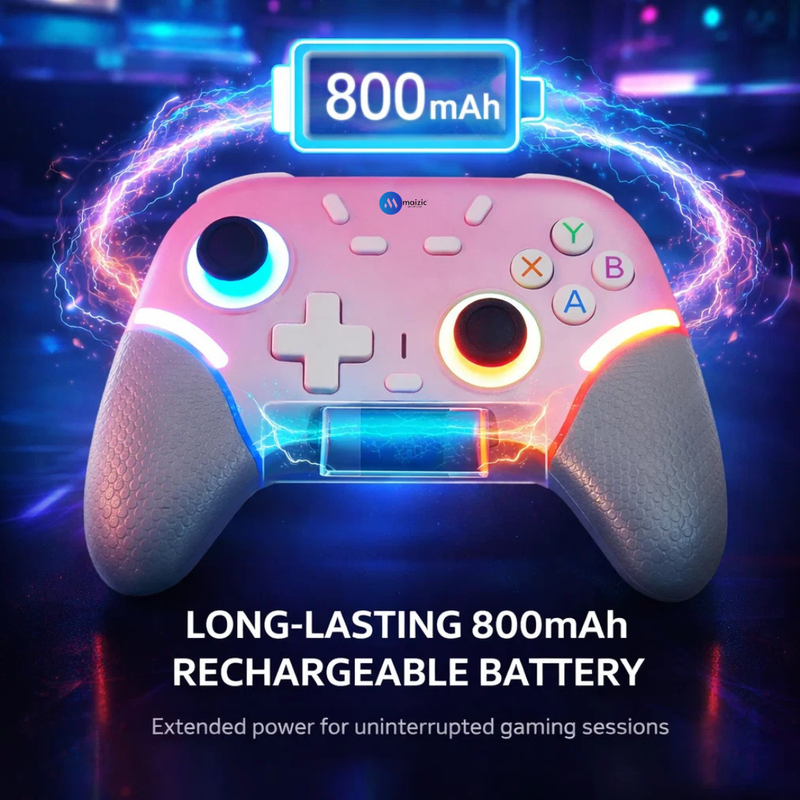 Maizic Smarthome Play X9 Wireless Bluetooth Gaming Controller | Dual Vibration, 6-Axis Gyroscope, RGB LED Joystick, 800mAh Battery| Compatible with Android, iOS, Windows PC, P3, P4 & Switch (Pink)