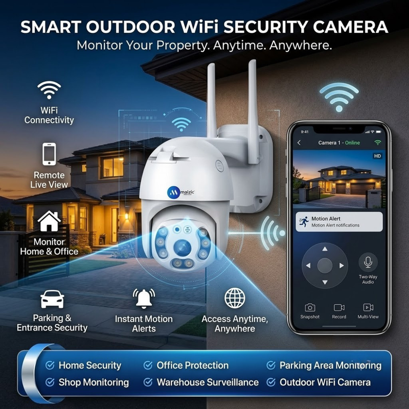 Maizic Smarthome Fox Outdoor WiFi Security Camera | 360° Pan Tilt Zoom | 50m Color Night Vision | AI Motion Alerts | Two-Way Audio Intercom | IP66 Weatherproof | SD Card Recording | Remote Live View (White)