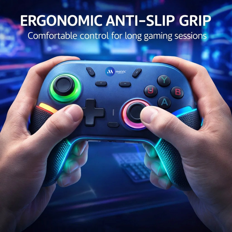 Maizic Smarthome Play X9 Wireless Bluetooth Gaming Controller | Dual Vibration, 6-Axis Gyroscope, RGB LED Joystick, 800mAh Battery| Compatible with Android, iOS, Windows PC, P3, P4 & Switch
