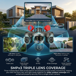 Maizic Smarthome TRIGENIE Siren Solar Wi-Fi Triple Lens 5MP×3 AI PTZ Security Camera | 360° Outdoor Surveillance | Triple Screen Monitoring | Color Night Vision | Human Detection | 2-Way Talk | IP66 Waterproof (Black)