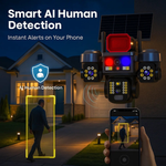 Renewed Maizic Smarthome Batman Siren 4G Solar Triple Lens CCTV Camera | 3×3MP UHD | Outdoor Security | Manual Side Rotation | Color Night Vision | Human Detection | Two-Way Audio | IP67 Waterproof