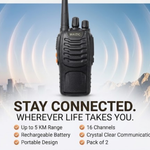 Maizic Smarthome Portable Walkie Talkie Set | 5 KM Long Range Two-Way Radio | 16 Channel 27MHz CB Radio | Rechargeable Handheld Communication Device for Security, Hiking & Travel (Black, Pack of 2)