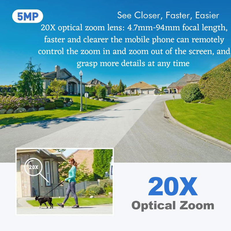 Maizic Ultracam Falcon 5MP HD CCTV Camera – 20X Optical Zoom, Dual-Band WiFi (2.4GHz/5GHz), NVR & ONVIF Compatible, 4.7–94mm Lens, 2-Year Warranty