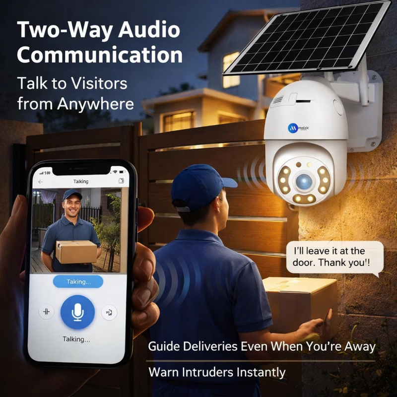 Maizic Smarthome Fox Solar 2MP FHD WiFi Outdoor CCTV Camera | 360° View | 8000 mAh Inbuilt Battery | Color Night Vision | Motion Detection | Two-Way Audio | Waterproof | SD Card Support (Up to 128GB)