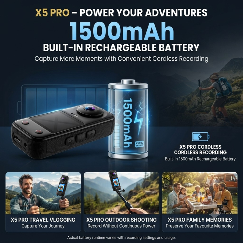 Maizic Smarthome X5 Pro 4K Waterproof Action Camera, 200° Panoramic Wide Angle, 66MP Photos, Dual Front & Rear Cameras, 16X Digital Zoom, 2.0 Inch IPS Screen, 1500mAh Battery, 32GB Memory Card