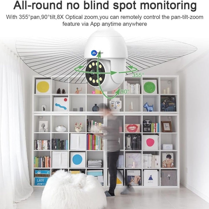 Ubercam 8X Optical Zoom 8 MP FHD WiFi Indoor Dual Lens Bulb Camera