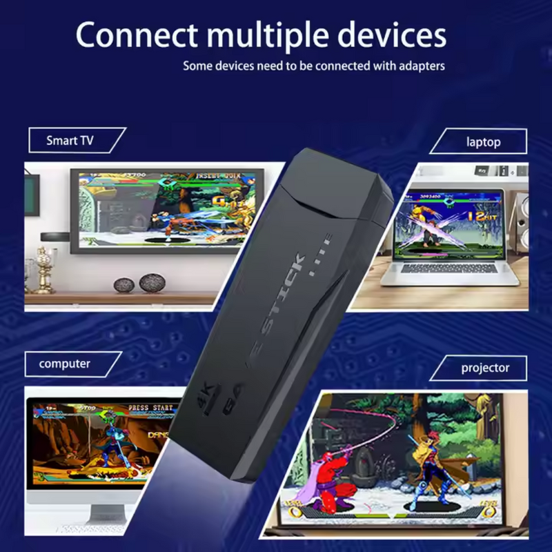 Wireless Retro Game Console Stick – 64GB Plug & Play Nostalgia Stick with 10,000+ Classic Games, 9 Emulators, 4K HDMI Output, 2 Wireless Controllers, Retro Drive Video Gaming System
