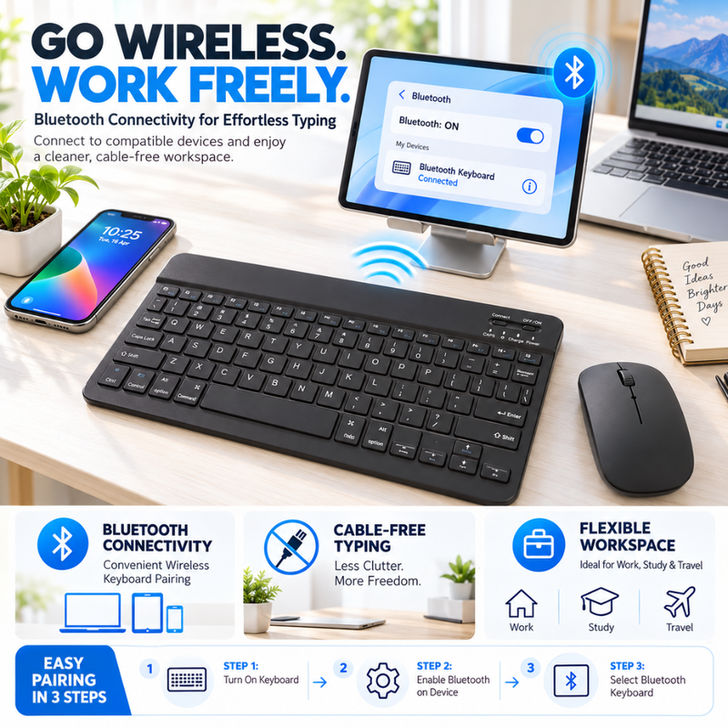 Maizic Smarthome Ultra Slim Wireless Bluetooth Keyboard & Mouse Combo, 10-Inch Compact Rechargeable Keyboard and Mouse Set, Lightweight & Portable Design for iPad, Tablet, Smartphone, Laptop & Desktop, Compatible with iOS, iPadOS, Android, Windows & macOS