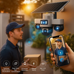 Maizic Smarthome TRIGENIE 4G Solar 6MP×3 FHD 3 Lens/3 Screen AI Triple PTZ Outdoor CCTV Camera | 360° View | Color Night Vision | Human Detection | 2-Way Audio | IP66 Waterproof | Multi User View