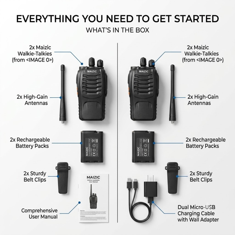 Maizic Smarthome Rechargeable Walkie Talkie Pack of 2 | Up to 5KM Range | 16-Channel Two-Way Radio | Push-to-Talk Wireless Communication | Rechargeable Battery | Portable Handheld Transceiver for Security, Warehouse, Camping & Outdoor Use