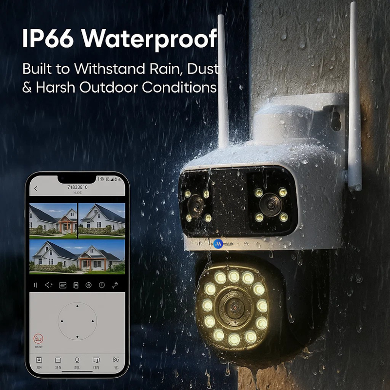 Maizic Smarthome Tricam 4G White 5MP x 3 UHD Triple Lens/Triple Screen Outdoor CCTV Camera | Color Night Vision | AI Human Detection | 2-Way Audio | IP66 Waterproof Home Security Camera
