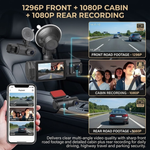 Maizic Smarthome Triplex WiFi Car Dash Cam | 3-Channel Front, Cabin & Rear Camera | 1296P Front + Dual 1080P Recording | G-Sensor | IR Night Vision | Loop Recording | 24H Parking Monitor