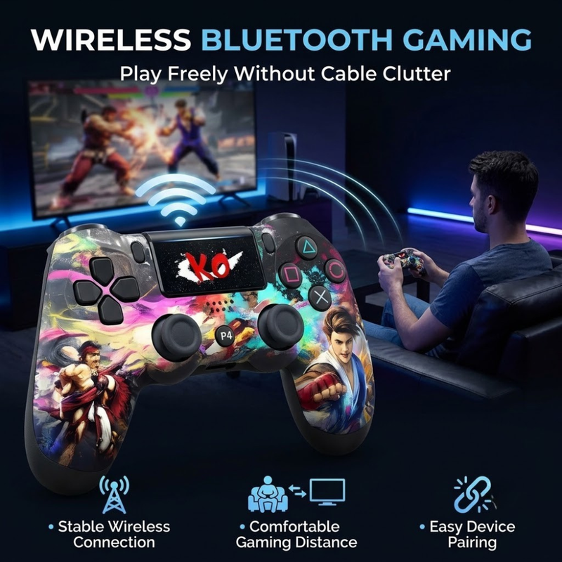 Maizic Smarthome Funetic Fighting Edition Wireless Bluetooth P4 Gaming Controller | Dual Vibration | Turbo Mode | Type-C Fast Charging | 10-Hour Battery | Compatible with PS4, PS4 Pro, PS4 Slim, PC & Android Smartphones