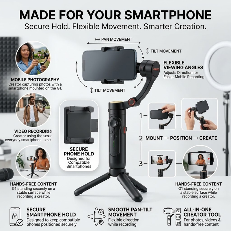 Maizic Smarthome Gimbal Camera G1, 360° AI Face Tracking Mobile Stabilizer, Dual-Axis Auto Follow Smartphone Gimbal Stand for Video Recording, Vlogging, Reels & Live Streaming