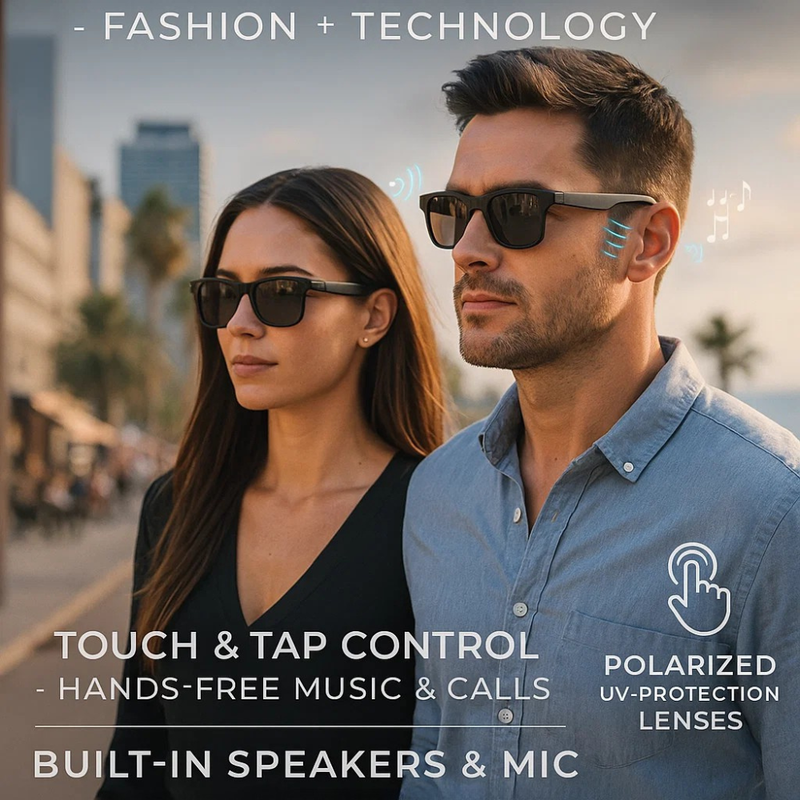 Maizic Smarthome Bluetooth Smart Sunglasses | Polarized UV400 Lenses | Touch Control Audio Glasses with Built-in Speakers & Mic | Wireless Music & Calls | Stylish Rectangle Design for Men & Women