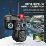 Maizic Smarthome Trion Triple Lens 5MP×3 WiFi Outdoor CCTV Camera | 3-Screen Live View | 360° Pan-Tilt | AI Motion Detection | Full-Color Night Vision | Two-Way Talk | Mobile App Control