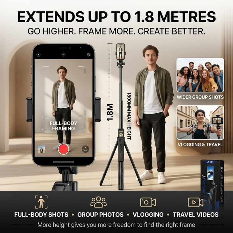 Maizic Smarthome Gimbal Camera G2 1.8M Selfie Tripod for Mobile Phone, 360° Auto Rotation AI Face Tracking Tripod with Remote Control, Quadrapod Stand & Adjustable Phone Holder for Reels, Vlogging & Video Recording