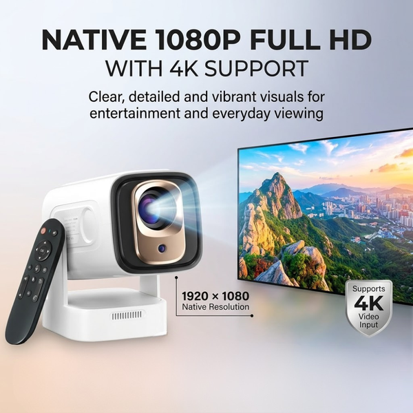 Maizic Smarthome CineGo Max View Smart LED Projector with Native 1080P Full HD, 4K Support, 14000 Lumens, Short Throw, Android OS, WiFi 6, Bluetooth 5.4, Auto Focus and Auto Keystone