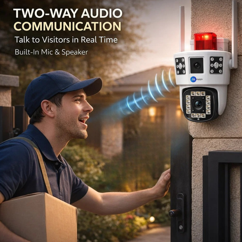 Maizic Smarthome Supercam White Shark 4G SIM Outdoor CCTV Camera | 5MP+5MP 2-Lens/3-Triple Screen View | AI Motion Detection | Color Night Vision | 360° PTZ | Ultra FHD | Two Way Audio | IP67