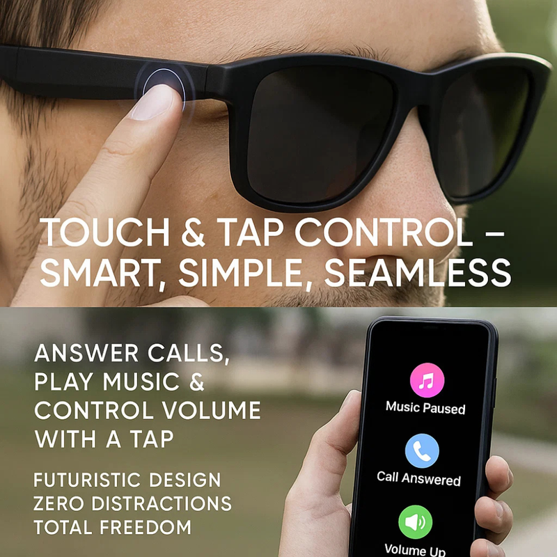 Maizic Smarthome Bluetooth Smart Sunglasses | Polarized UV400 Lenses | Touch Control Audio Glasses with Built-in Speakers & Mic | Wireless Music & Calls | Stylish Rectangle Design for Men & Women