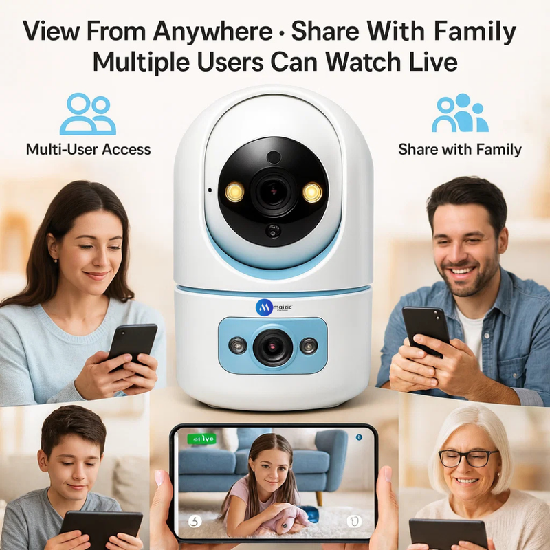 Maizic Smarthome Pikacam 4MP UHD Indoor WiFi PTZ Camera | 2-Lens/Screen View 360° Rotation | Color Night Vision | AI Motion Detection | Two-Way Audio | V380 Pro App | Supports 128GB SD & Cloud