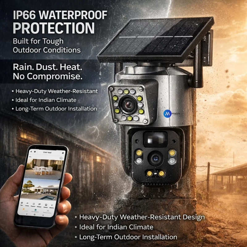Maizic Smarthome Supercam 2.0 4G Solar Dual Lens/Screen 5+5MP UHD Outdoor CCTV | PTZ + Bullet | 360° View | 8000mAh Battery | Color Night Vision | 2-Way Audio | Human Detection | IP66 Waterproof